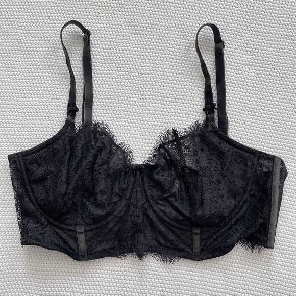 Victoria's Secret Black Lace Dream Angels Push Up Without Padding Bra 36D - Picture 1 of 5